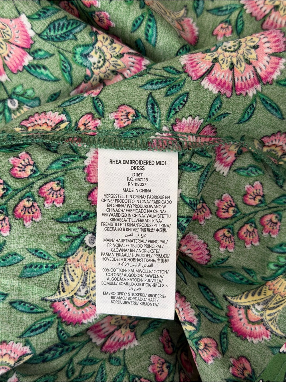Boden Rhea Embroidered Floral Midi Dress Green Pink US 4P Petite - Picture 8 of 9